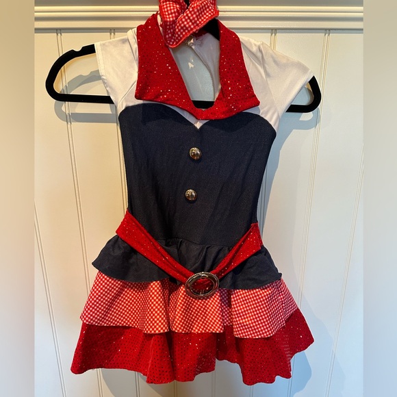 A WISH COME TRUE Size Child Medium Blue White & Red Gingham Dance Dress - Picture 2 of 7